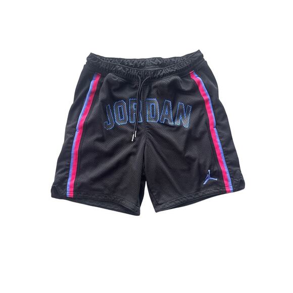 Jordan Youth Basketball Shorts - Size Small - Black w/ Blue & Red Stripe - Picture 1 of 8
